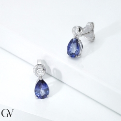 18k white gold earrings with blue sapphires pear cut and diamonds  2