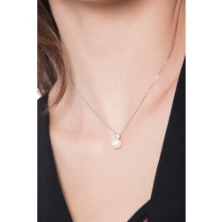 18k white gold  necklace with pendant composed by a pearl and a round cut diamond 2