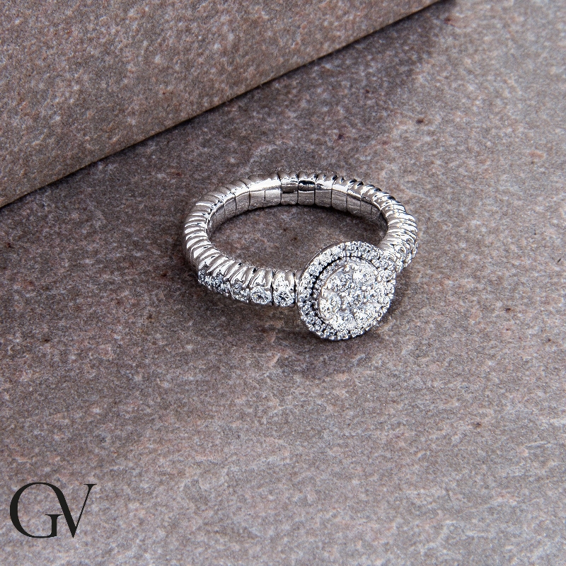 White gold 18k elastic ring with a central diamond 