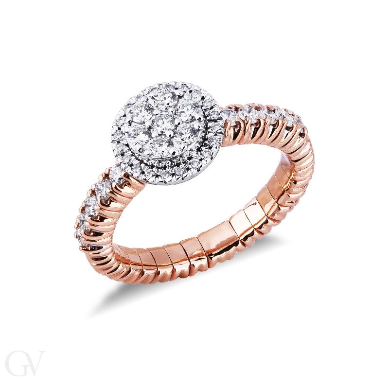 Elastic ring with diamonds in white and rosé gold 18k 