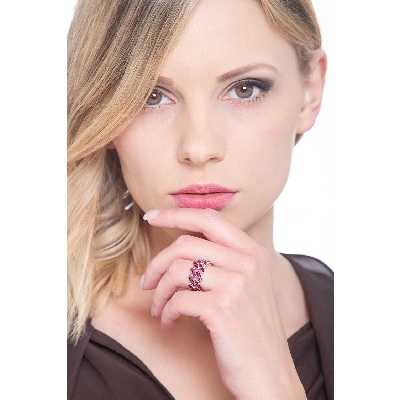 White gold 18k cuban chain link ring with rubies 