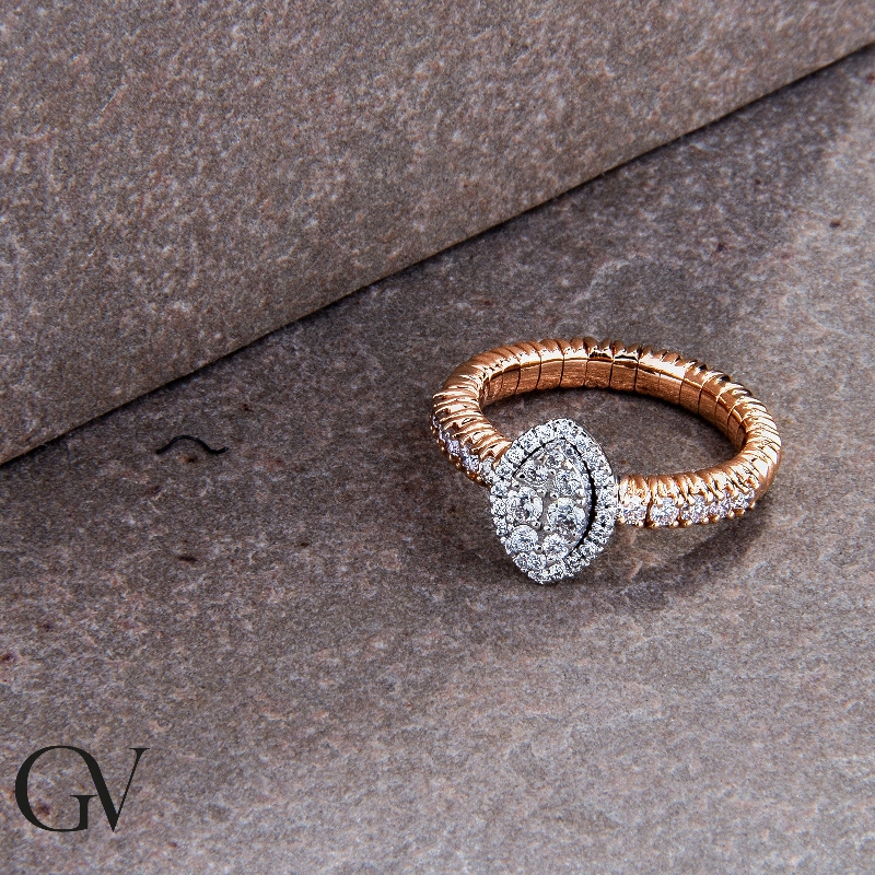 Elastic ring in white and rosé gold 18k with diamonds 