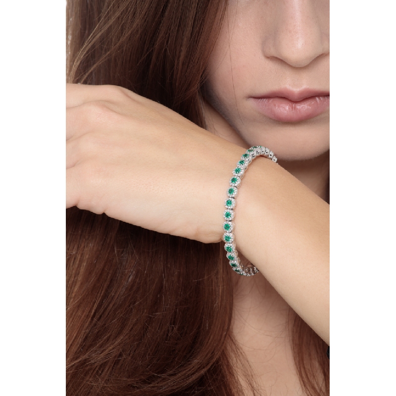 Elastic bracelet with diamonds and emeralds