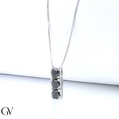 18k white gold necklace with black diamond trilogy pendant 