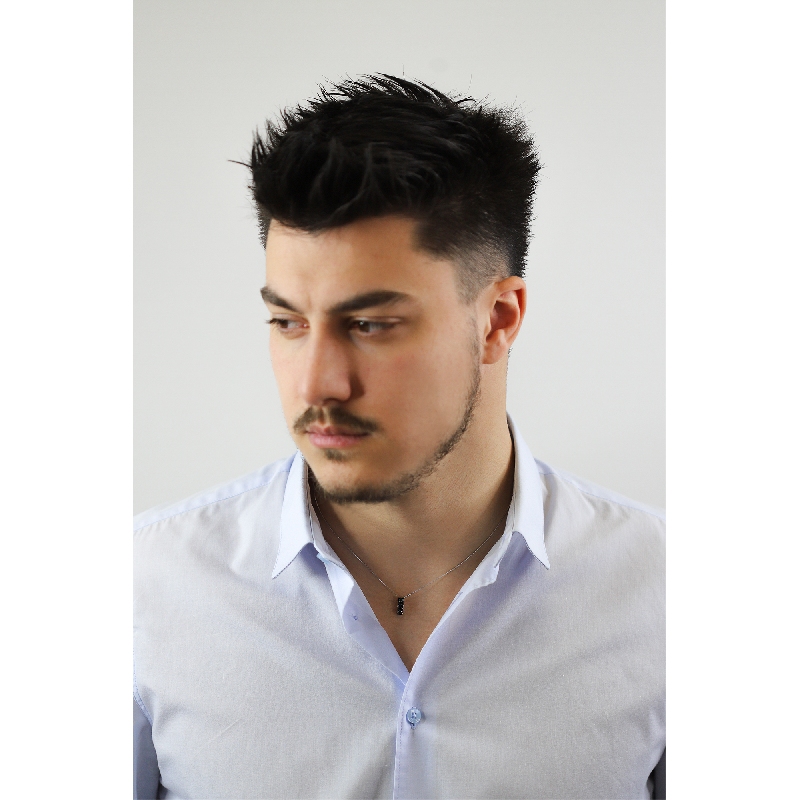 Collana in oro bianco 18k con ciondolo trilogy in diamanti neri, cm 50