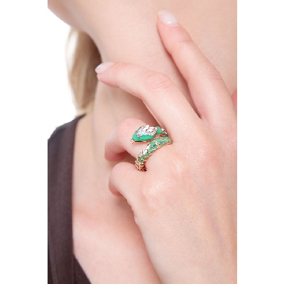 18k rosé gold snake ring with diamonds and rubies 