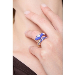 18k yellow gold snake ring with diamonds and rubies 2