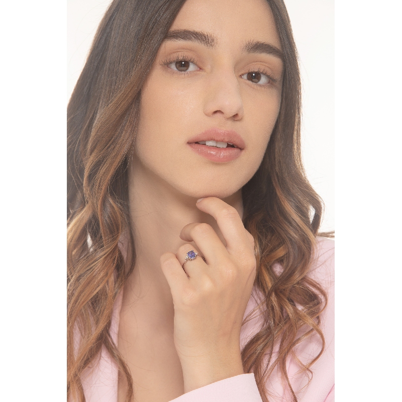 ANELLO TANZANITE RETTANGOLARE E 3BRILL PER LATO