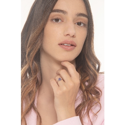 ANELLO TANZANITE RETTANGOLARE E 3BRILL PER LATO