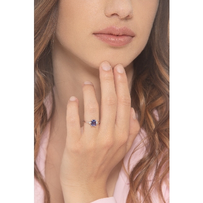 ANELLO TANZANITE RETTANGOLARE E 3BRILL PER LATO
