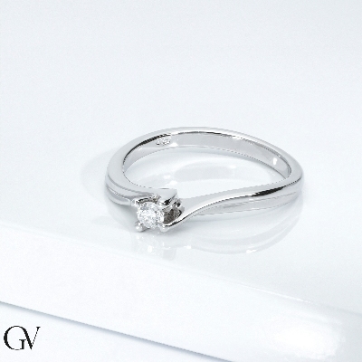 Anello solitario in oro bianco 18k con diamante, ct 0.10