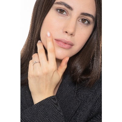 Anello solitario in oro bianco 18k con diamante, ct 0.10