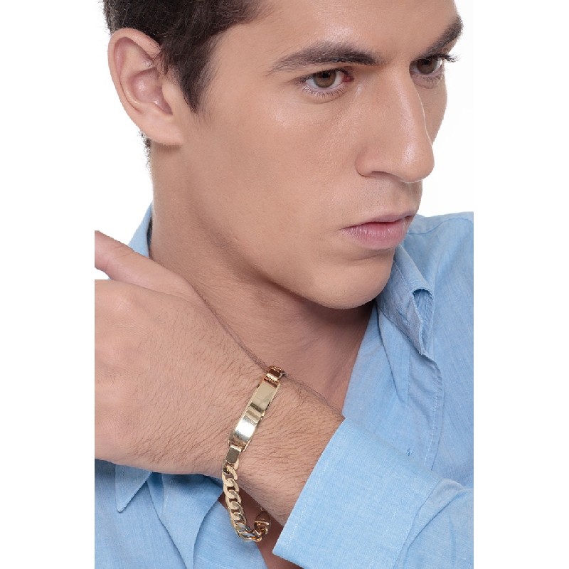 Bracciale con piastrina in oro giallo 18k, cm 23.