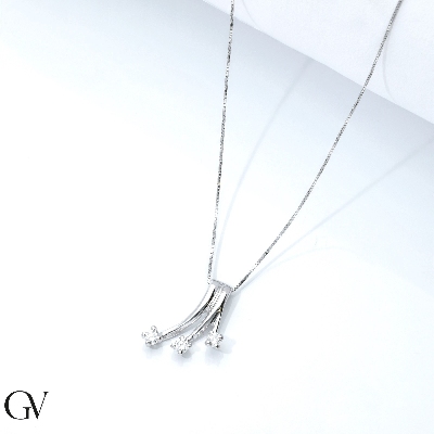 18k white gold necklace with fancy diamond trilogy pendant