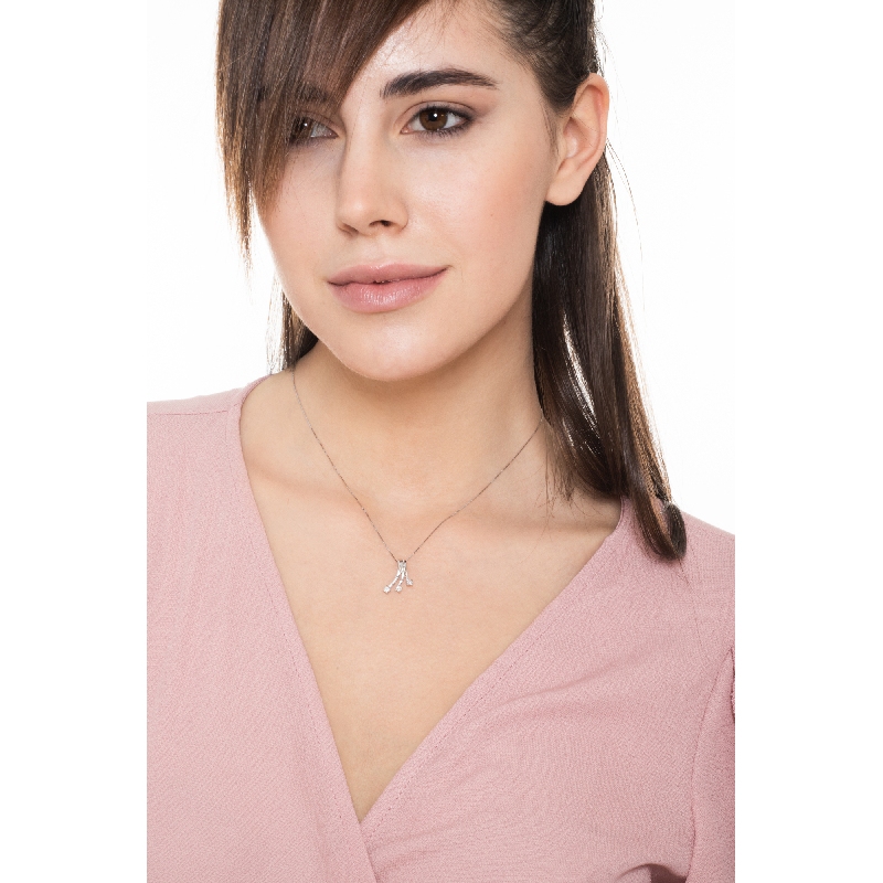 18k white gold necklace with fancy diamond trilogy pendant