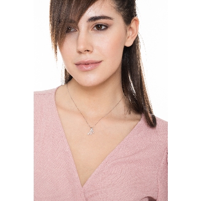 18k white gold necklace with fancy diamond trilogy pendant