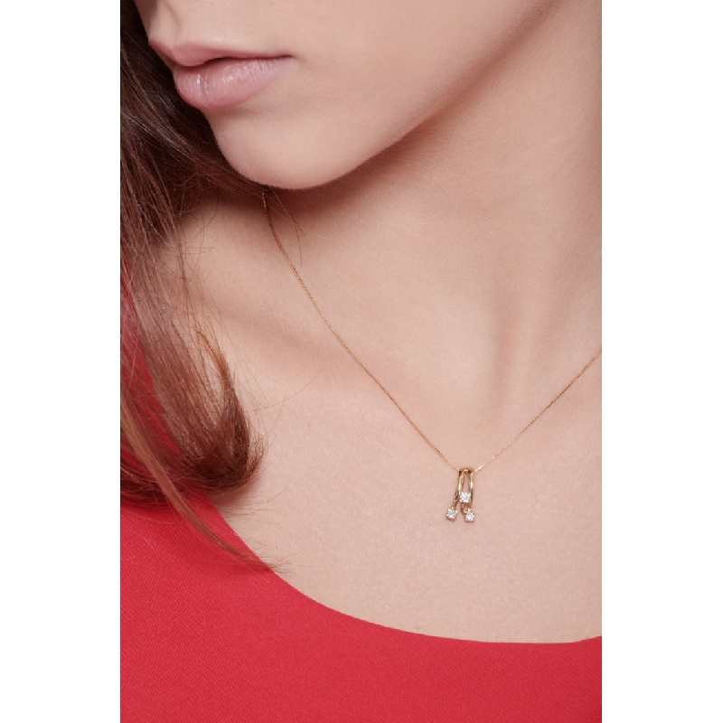 18k yellow gold necklace with fancy diamond trilogy pendant