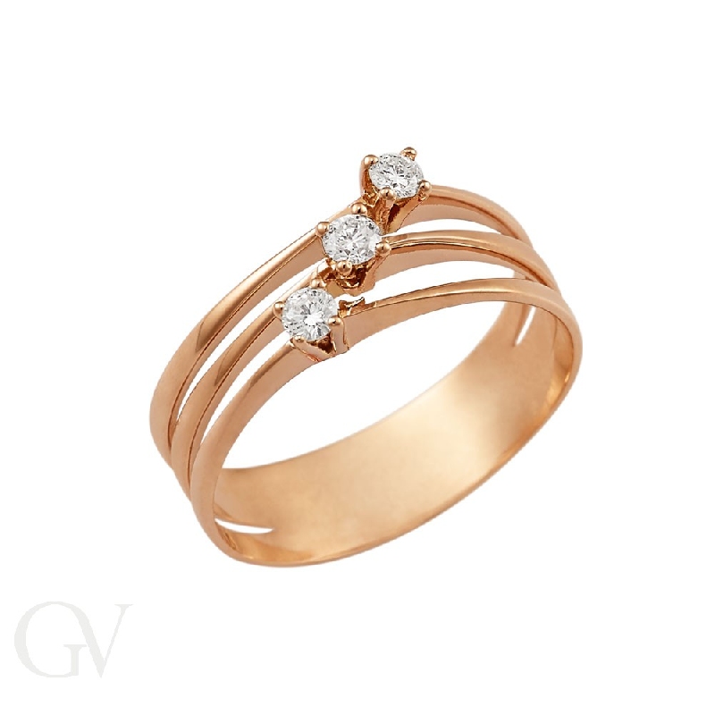Rosé gold 18k trilogy ring with three diamond bands