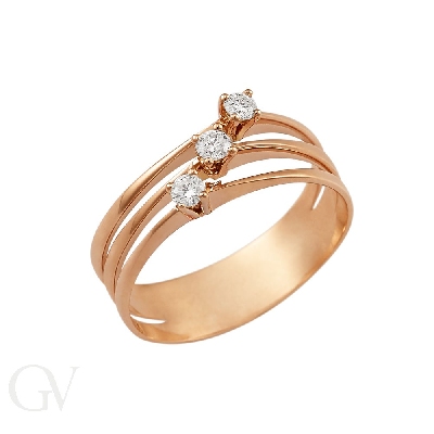 Rosé gold 18k trilogy ring with three diamond bands