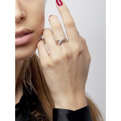 Band trilogy type ring with diamonds in white gold 18k