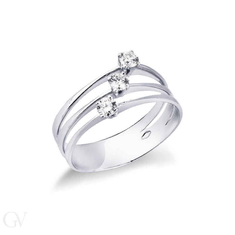 Band trilogy type ring with diamonds in white gold 18k