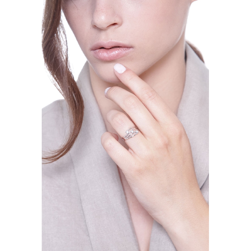 Band ring trilogy type white gold 18k with diamonds 