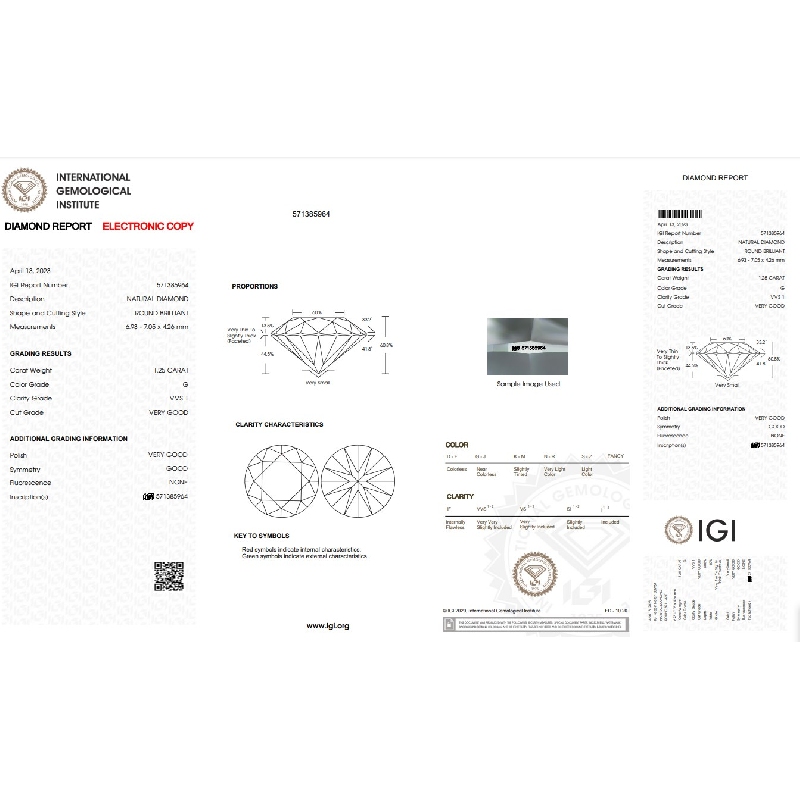 Diamante Certificato IGI   CT 1,25   G   VVS 1