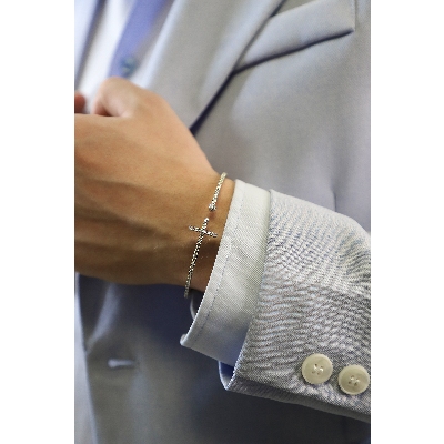 Bracciale flessibile in oro bianco 18k con Croce in diamanti