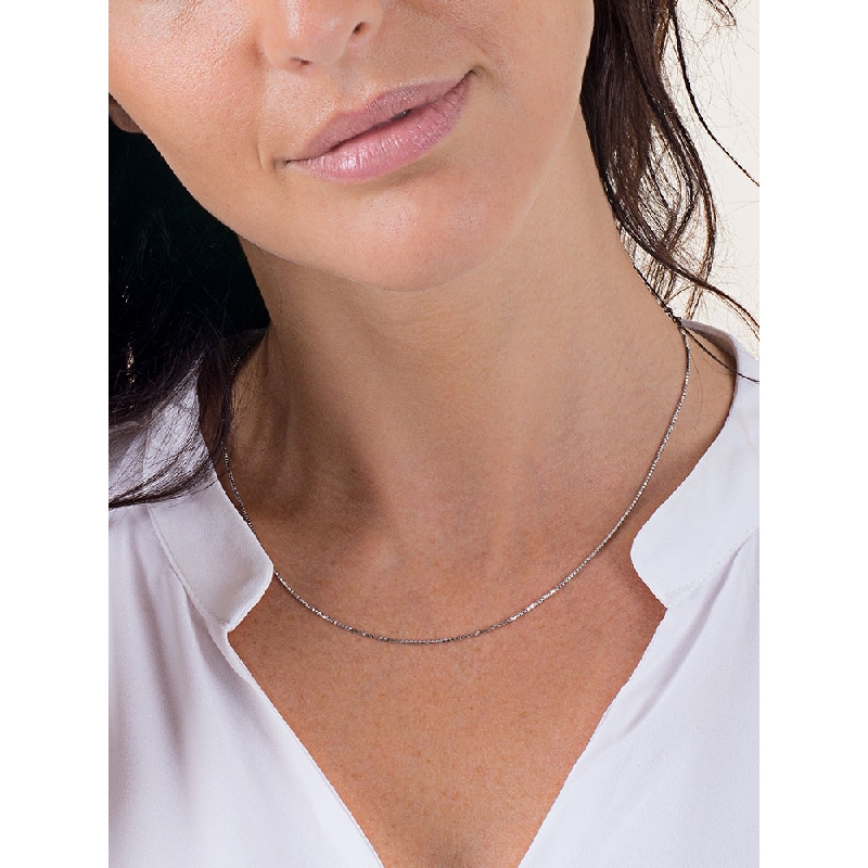 Catena veneziana godronata in oro bianco 18k, cm 45