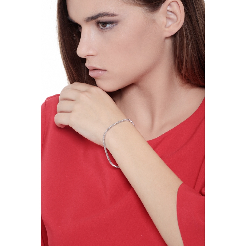 Bracciale Tennis filo in oro Bianco 18k con Diamanti