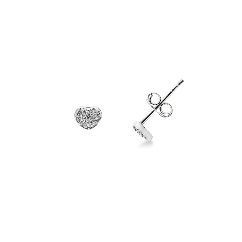 Heart stud earrings with zircon pavè