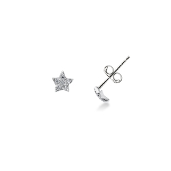 18k white gold star earrings with round cut zircons