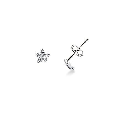 18k white gold star earrings with round cut zircons