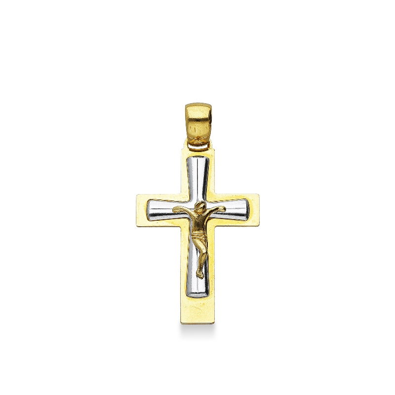 18k white and yellow gold cross pendant with Christ