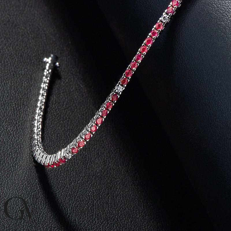Wire style tennis bracelet with diamonds and rubies