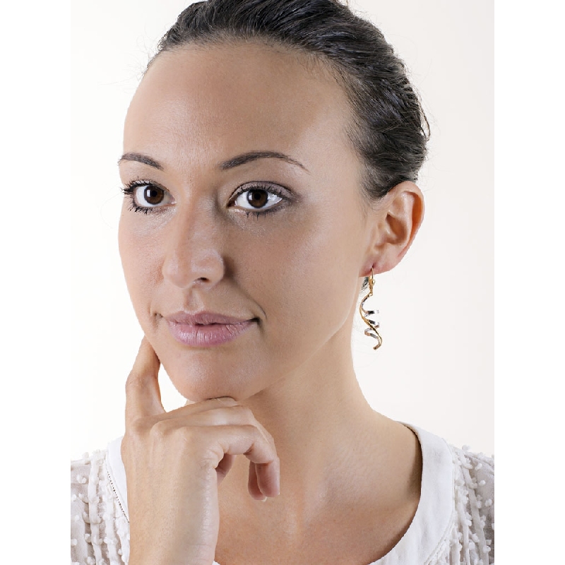 White and yellow gold 18k spiral drop earrings 