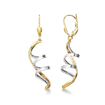 White and yellow gold 18k spiral drop earrings 