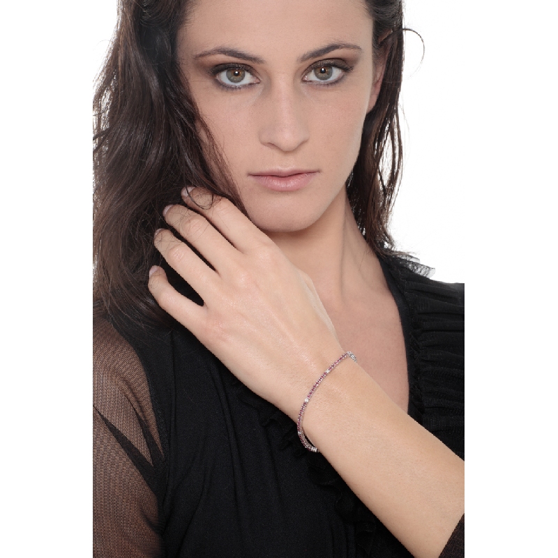 Wire style tennis bracelet with diamonds and rubies
