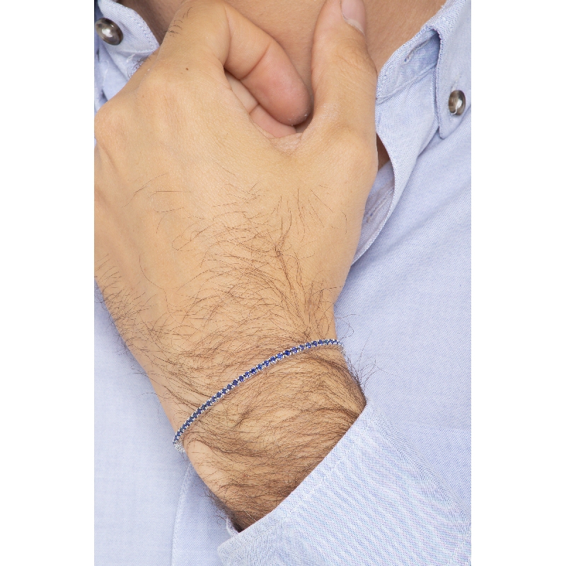 Bracciale Tennis in oro Bianco 18k con Zaffiri Blu, larghezza maglia 2,40 mm circa