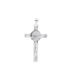 Religious cross pendant in 18k white gold