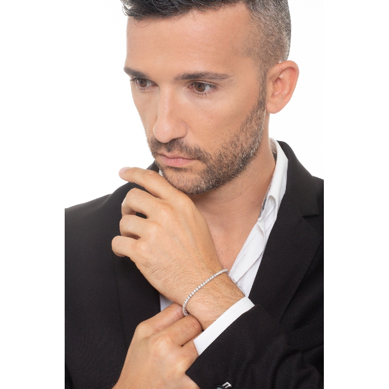 Bracciale Tennis lineare modello filo in oro Bianco 18k con Diamanti 