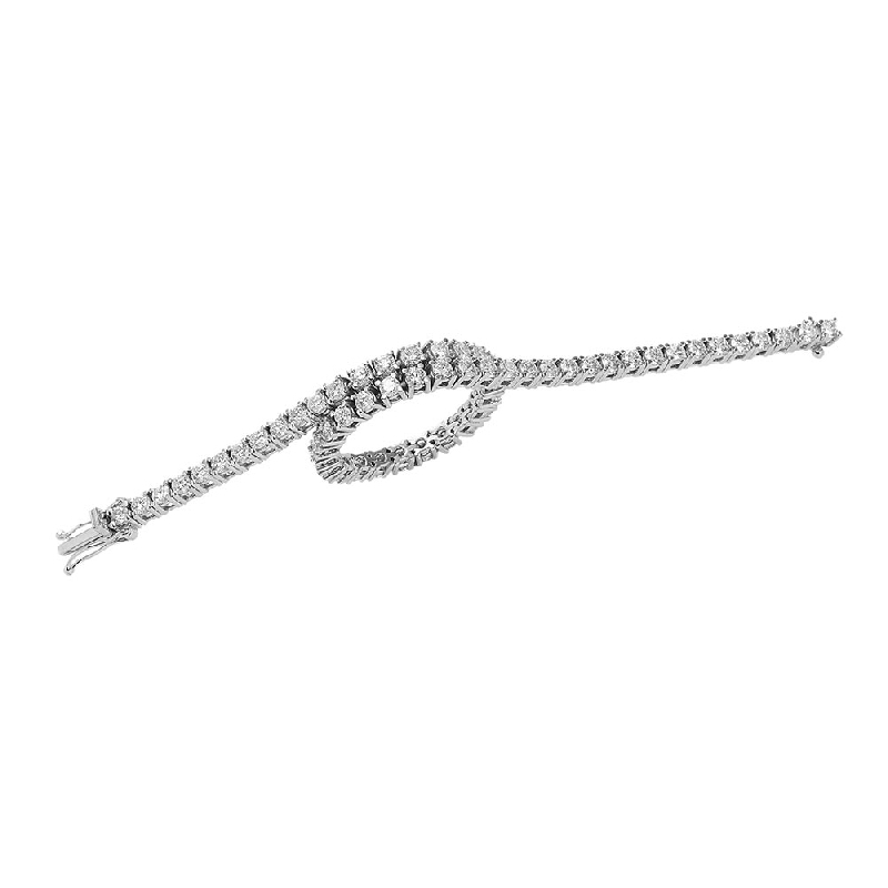 Bracciale Tennis lineare filo in oro Bianco 18k con Diamanti