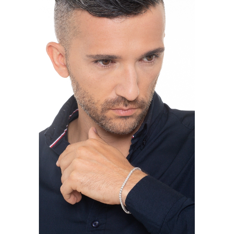 Bracciale Tennis lineare filo in oro Bianco 18k con Diamanti