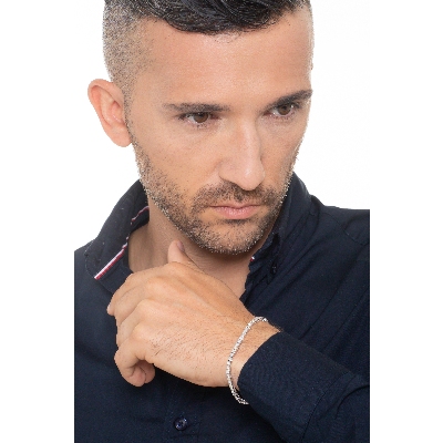 Bracciale Tennis lineare filo in oro Bianco 18k con Diamanti