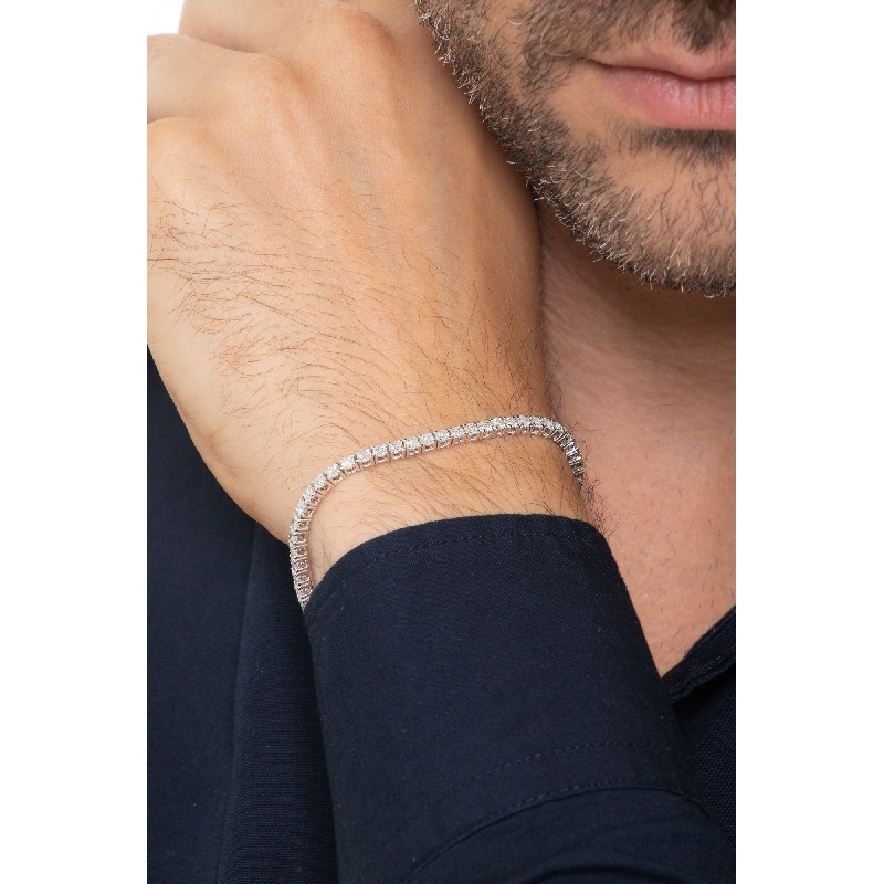 Bracciale Tennis lineare filo in oro Bianco 18k con Diamanti
