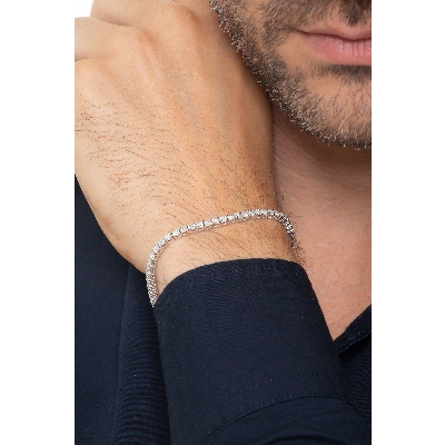Bracciale Tennis lineare filo in oro Bianco 18k con Diamanti