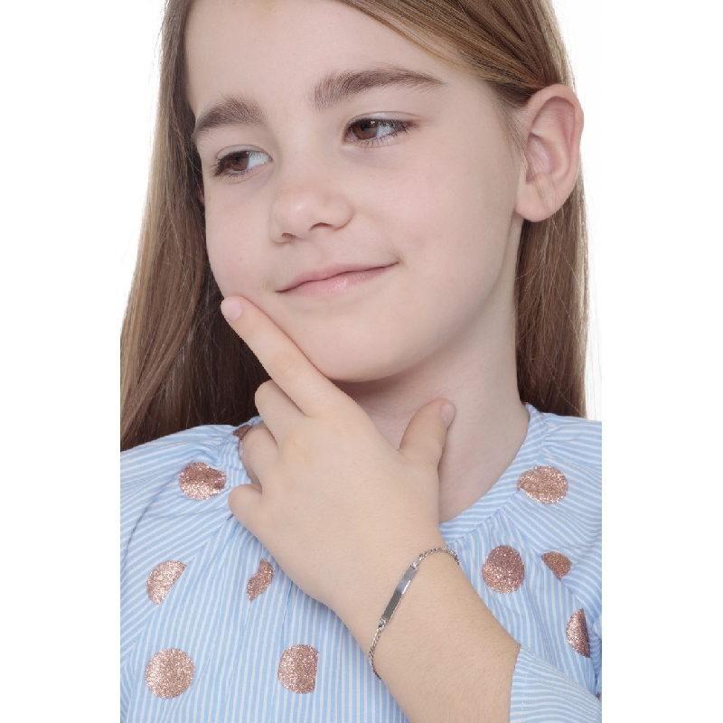 Bracciale con piastrina in oro bianco 18k, cm 16