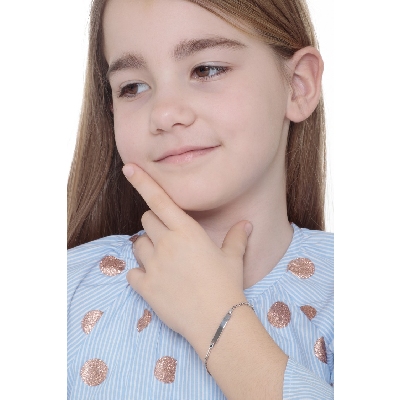 Bracciale con piastrina in oro bianco 18k, cm 16