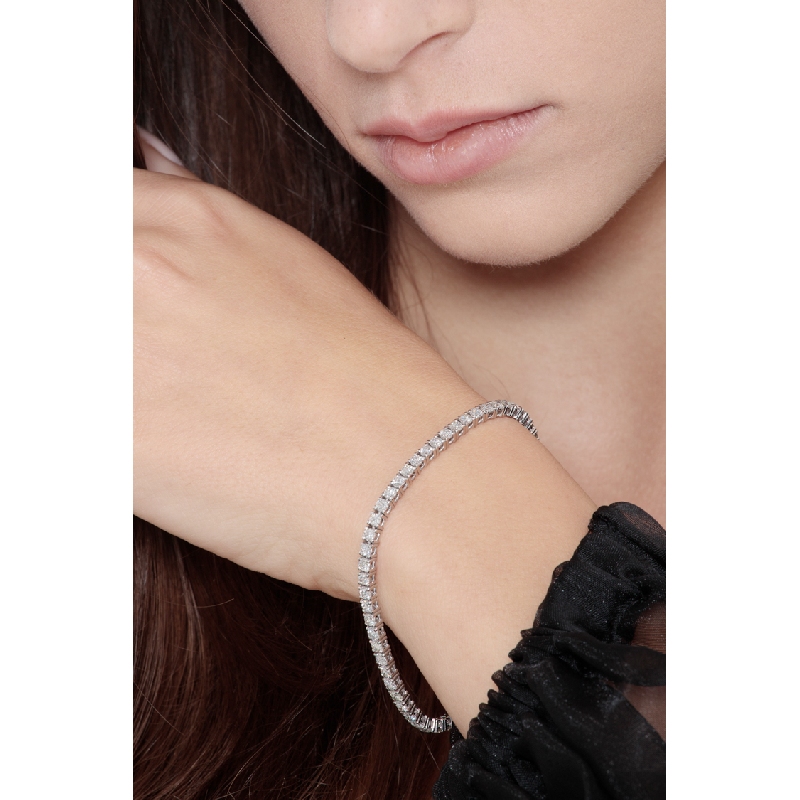 Bracciale Tennis lineare filo in oro Bianco 18k con Diamanti