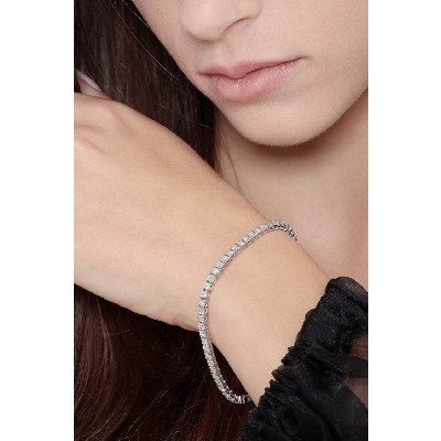 Bracciale Tennis lineare filo in oro Bianco 18k con Diamanti